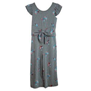 Wonder Nation Jumpsuit Black Striped SZ 10 Large Flowers Ruffle Wide Leg Smocked